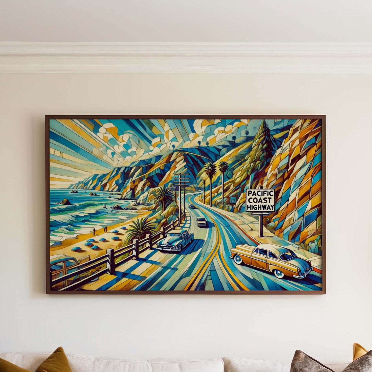 Pacific Coast Highway Wall Art Cubism Print, Modern California Travel Poster, Abstract Coastal Landscape Decor, Housewarming Gift