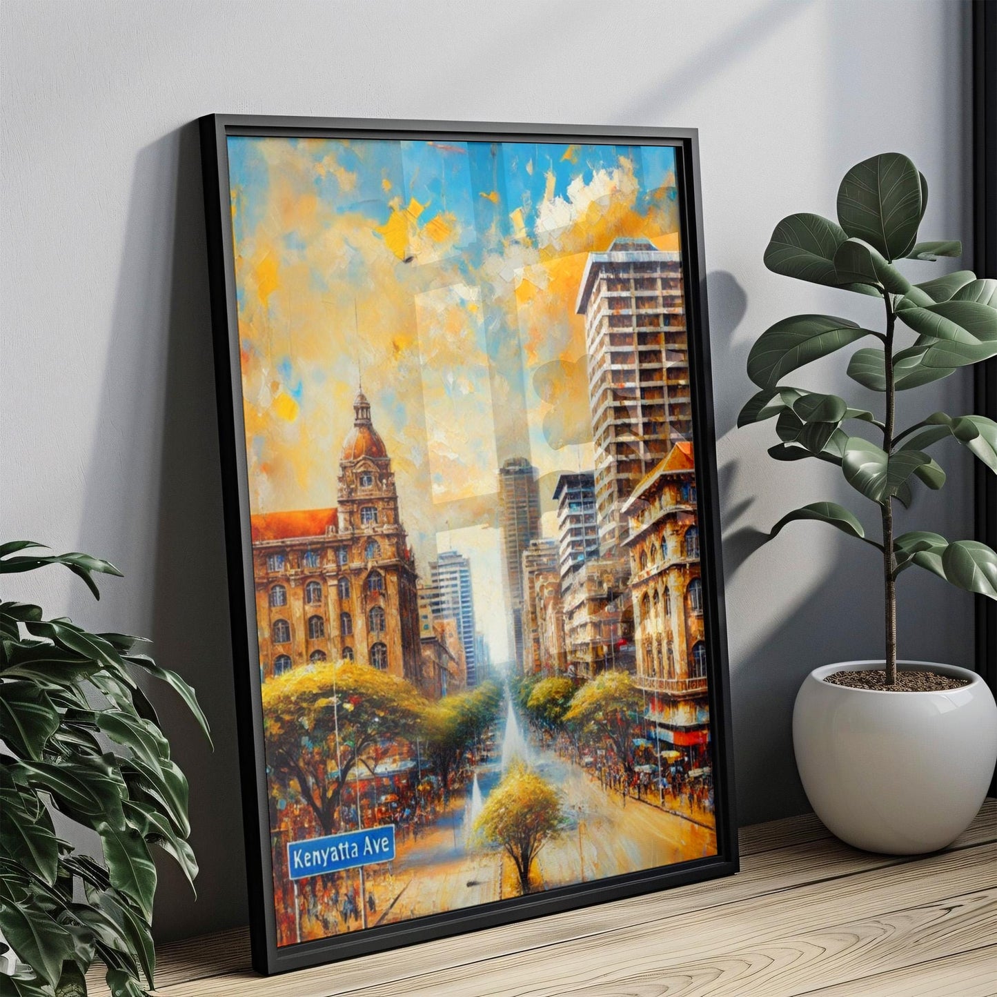 Kenya Kenyatta Ave Wall Art Nairobi Print Travel Poster Kenya Decor Housewarming Gift African Cityscape Illustration