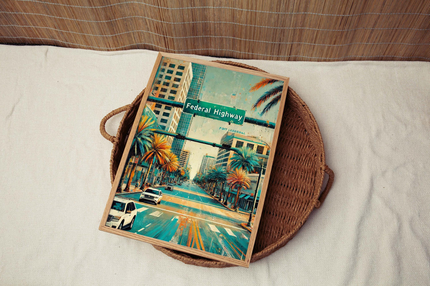 Federal Highway Wall Art Print - Fort Lauderdale Florida Travel Poster, FL Gift, Housewarming Decor, Scenic Road Map Illustration