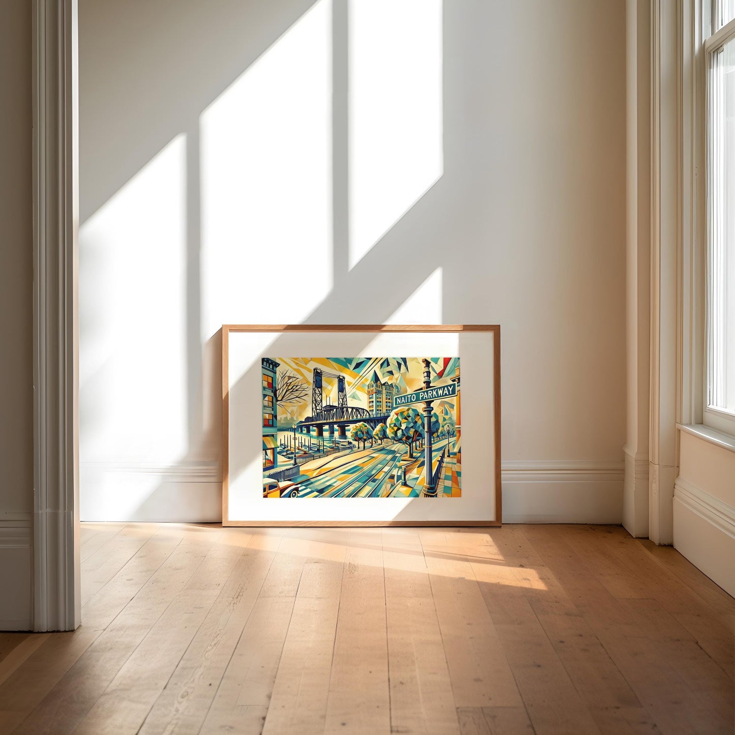 Naito Parkway Wall Art Cubism Print - Portland Oregon Travel Poster, Modern Housewarming Gift, Unique Oregon Gift Decor