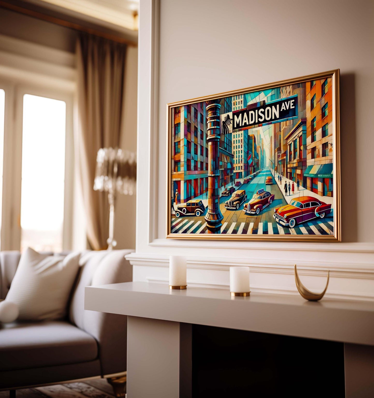 Art Madison Avenue Wall Art Manhattan Cubism Print NYC Travel Poster New York Gift Housewarming Souvenir Decor