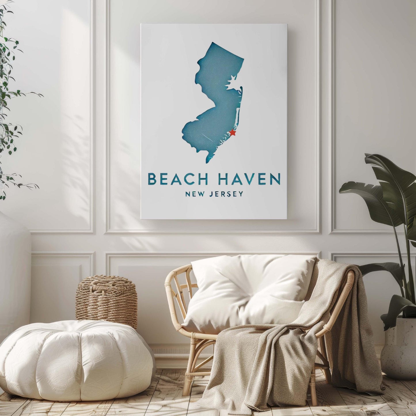 New Jersey Art Beach Haven Print β Coastal Wall Decor, Travel Gift, Jersey Shore Map, Housewarming & College Room Decor