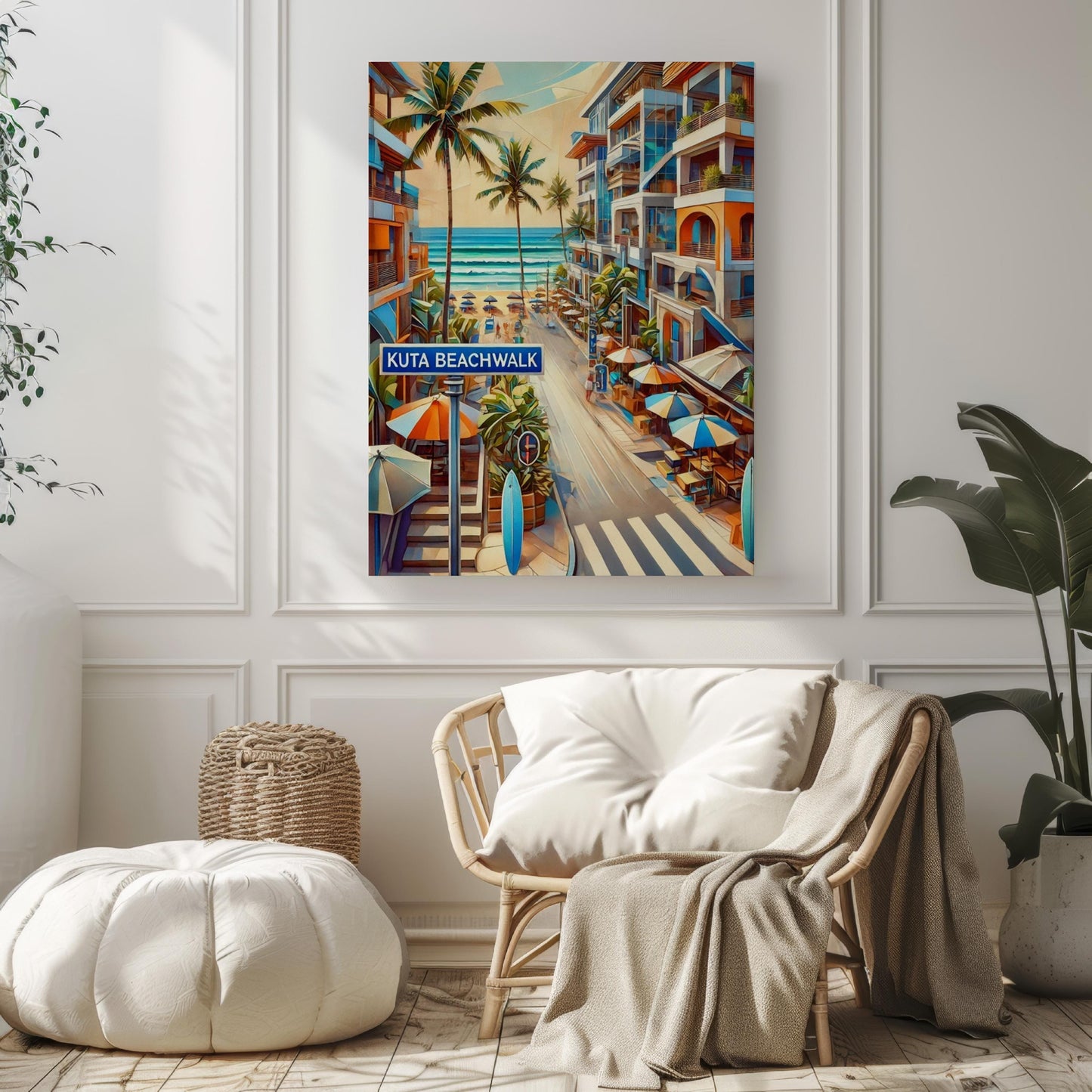 Bali Kuta Beachtown Wall Art Print β Travel Poster, Indonesia Souvenir, Housewarming Gift, Bali Decor, Tropical Beach Illustration