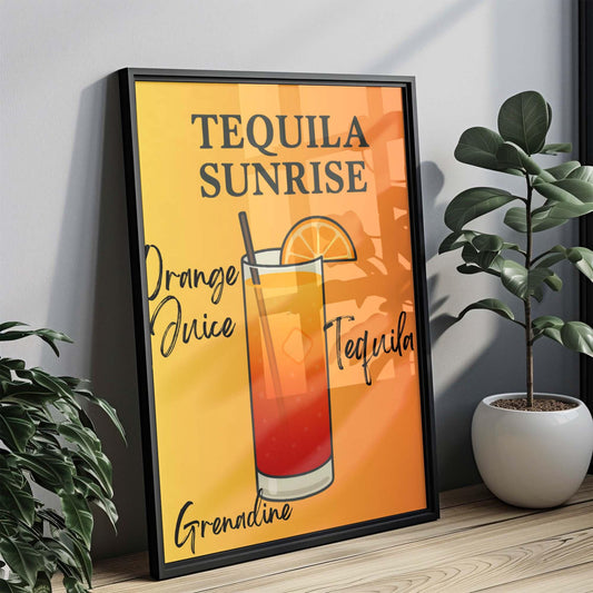 Tequila Sunrise Cocktail Print: Tropical Bar Art, Summer Decor