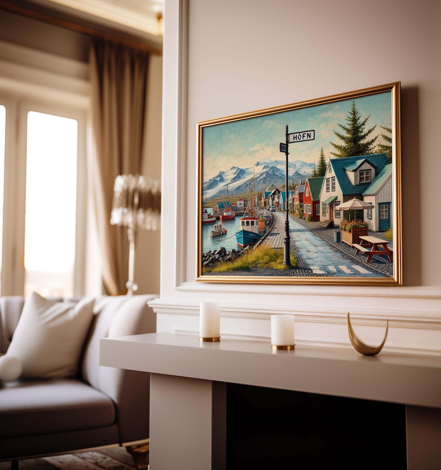 Hofn Art Iceland Wall Art Print – Travel Poster & European City Gift, Housewarming Decor, Icelandic Landscape Illustration