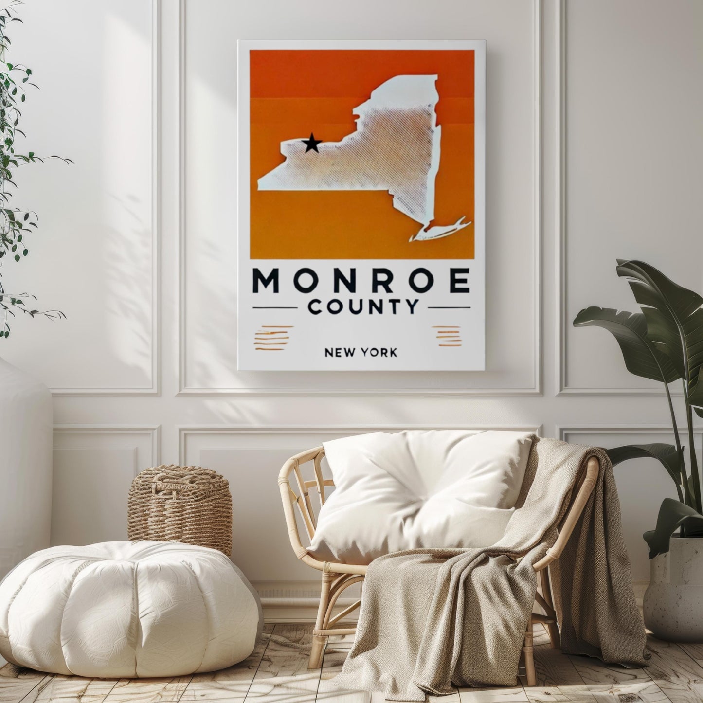 New York Monroe County Wall Art Print, Travel Home Decor, NY Gift & Housewarming College Room Artwork