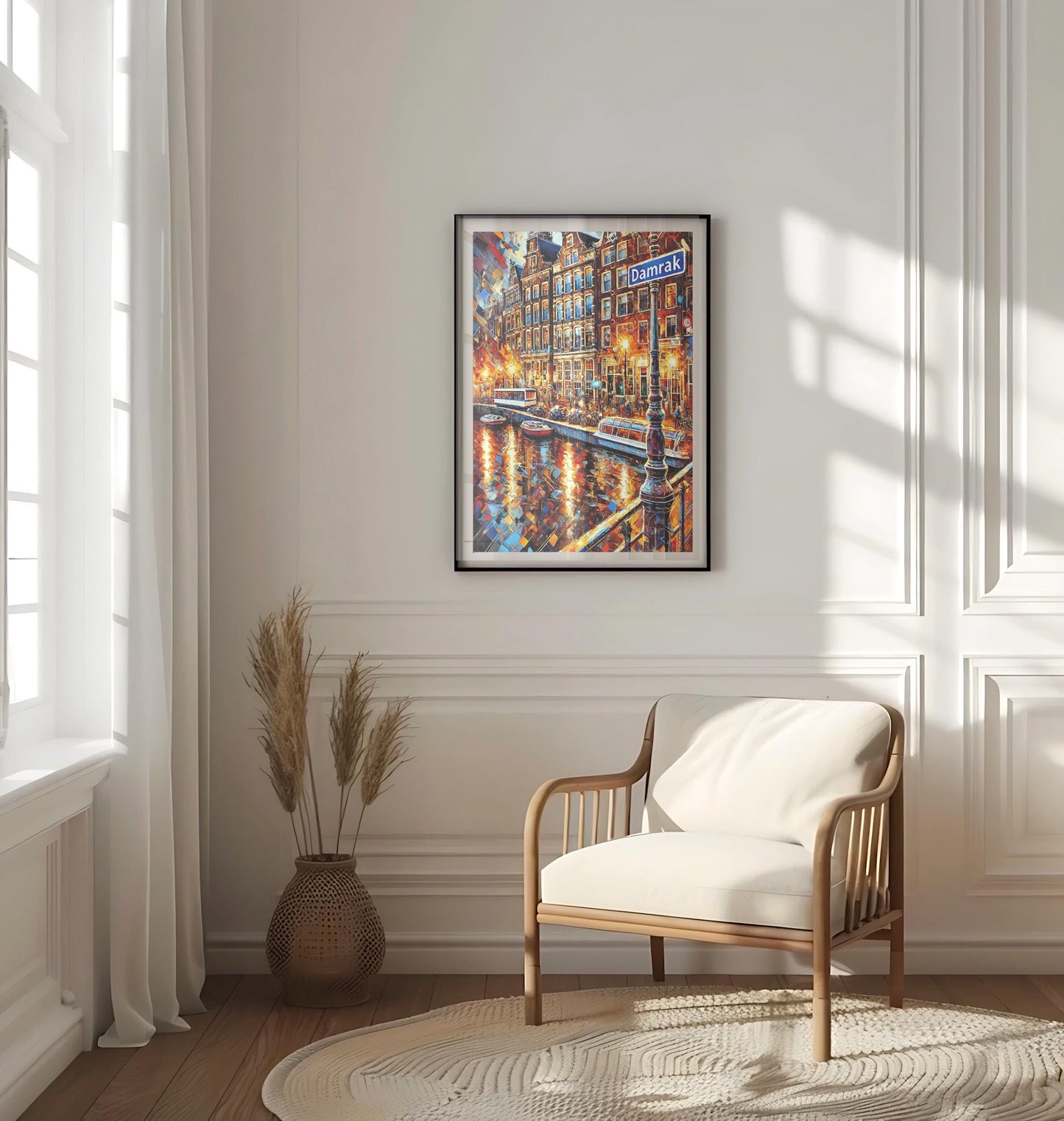 Damrak Wall Art Print – Amsterdam Travel Poster, Netherlands Gift & Housewarming Decor, Dutch Cityscape Illustration