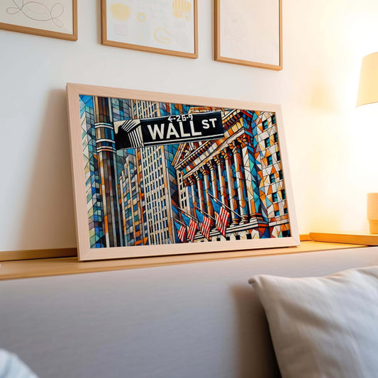 Wall Street Wall Art Cubism Print – Manhattan Financial District Travel Poster, Modern Housewarming Gift, New York City Decor