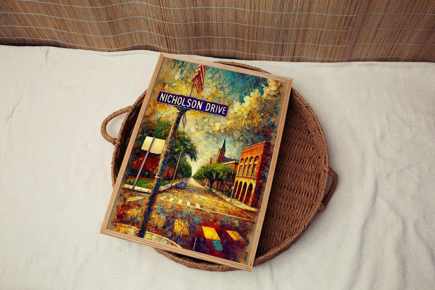 Nicholson Drive Wall Art Print Baton Rouge Travel Poster LA Gift Housewarming Decor for Home Office Wall Decoration
