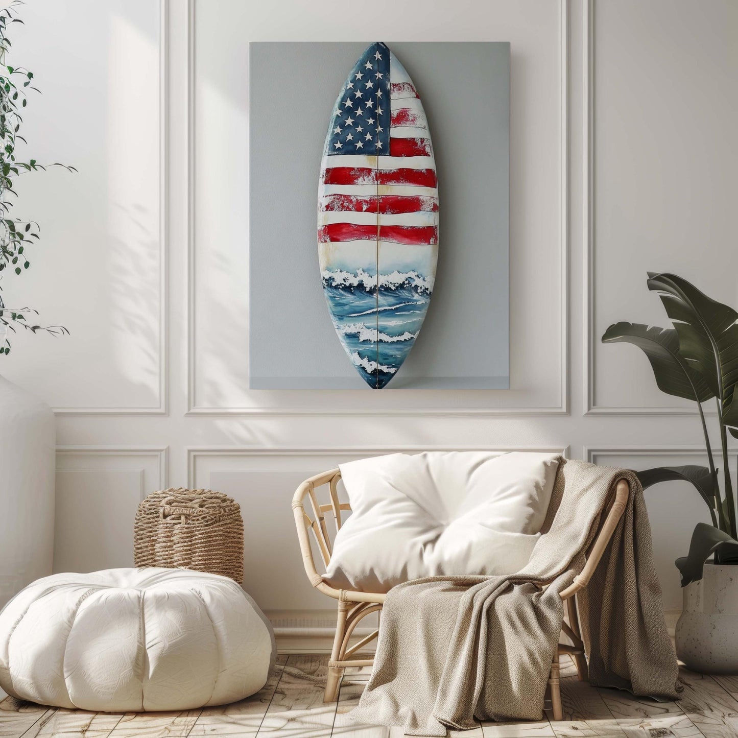 Surfing Artwork | USA Wall Art for Beach House Decor | Patriotic Summer Poster | United States Coastal Home Art