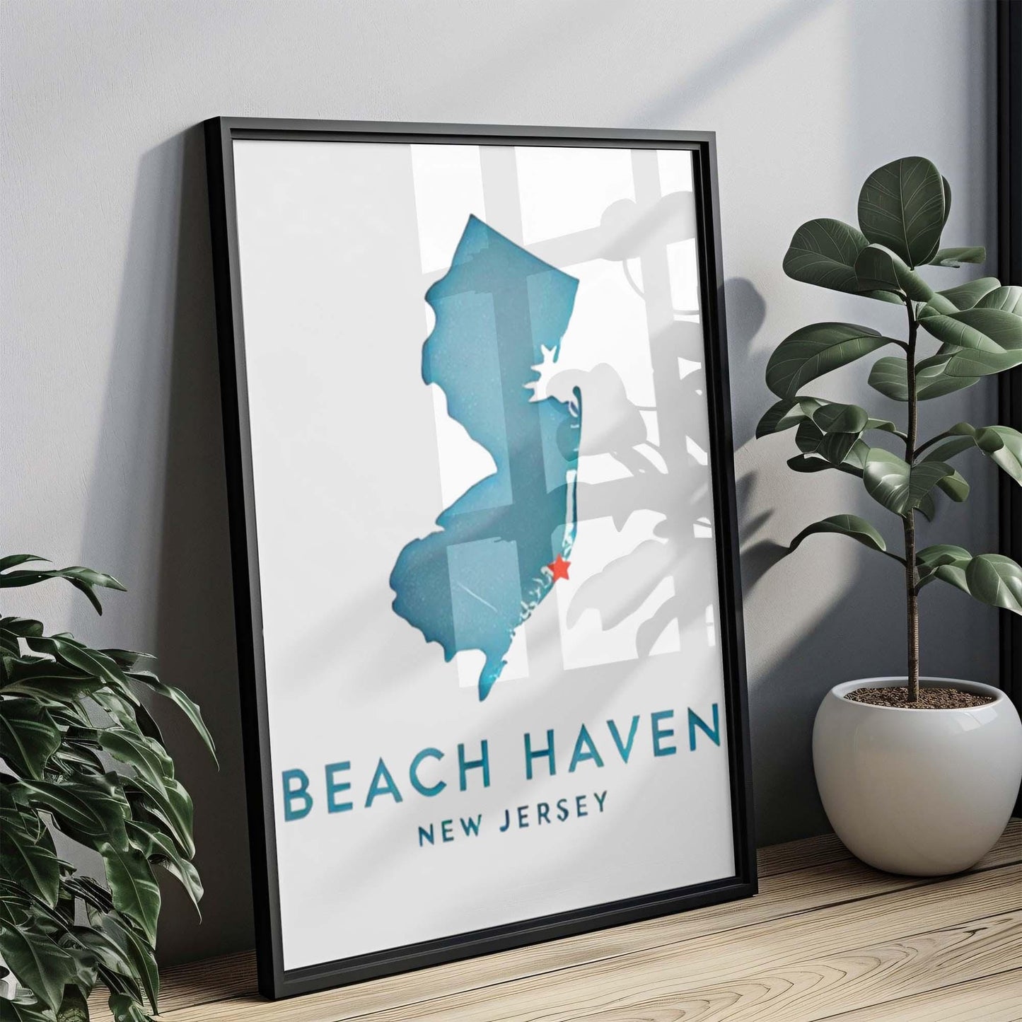 New Jersey Art Beach Haven Print β Coastal Wall Decor, Travel Gift, Jersey Shore Map, Housewarming & College Room Decor