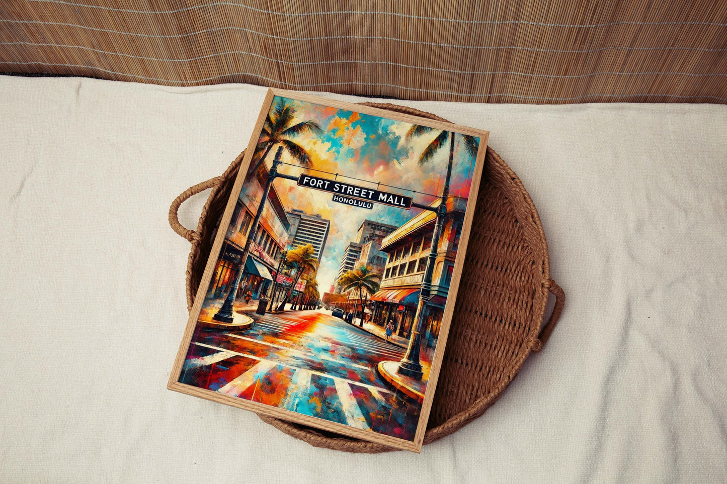Fort Street Mall Wall Art Print - Honolulu Travel Poster, Hawaii Home Decor, Oahu Gift & Housewarming Present