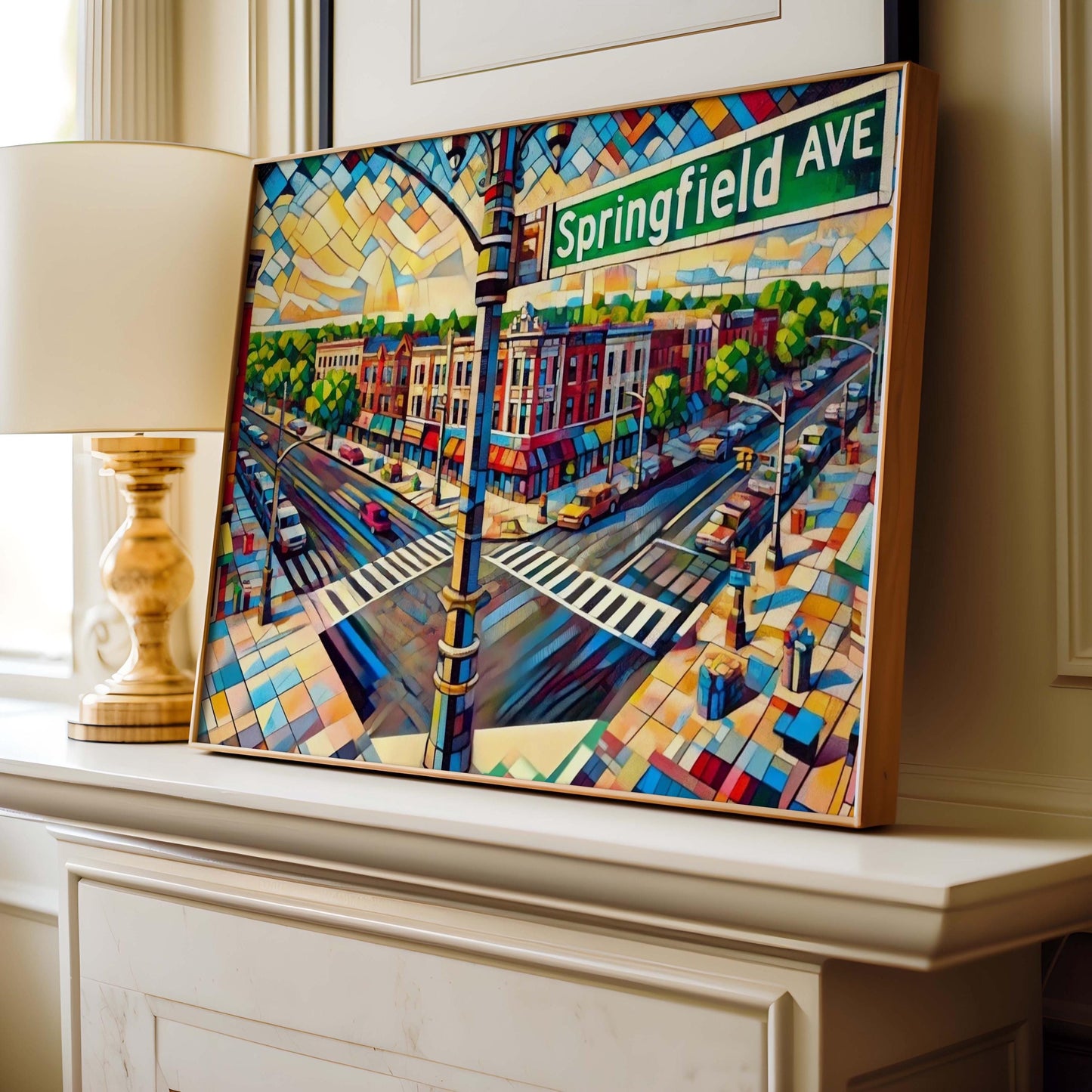 Springfield Ave Wall Art - Newark Cubism Print, Jersey Abstract Travel Poster, Essex County Gift, Modern Housewarming Artwork