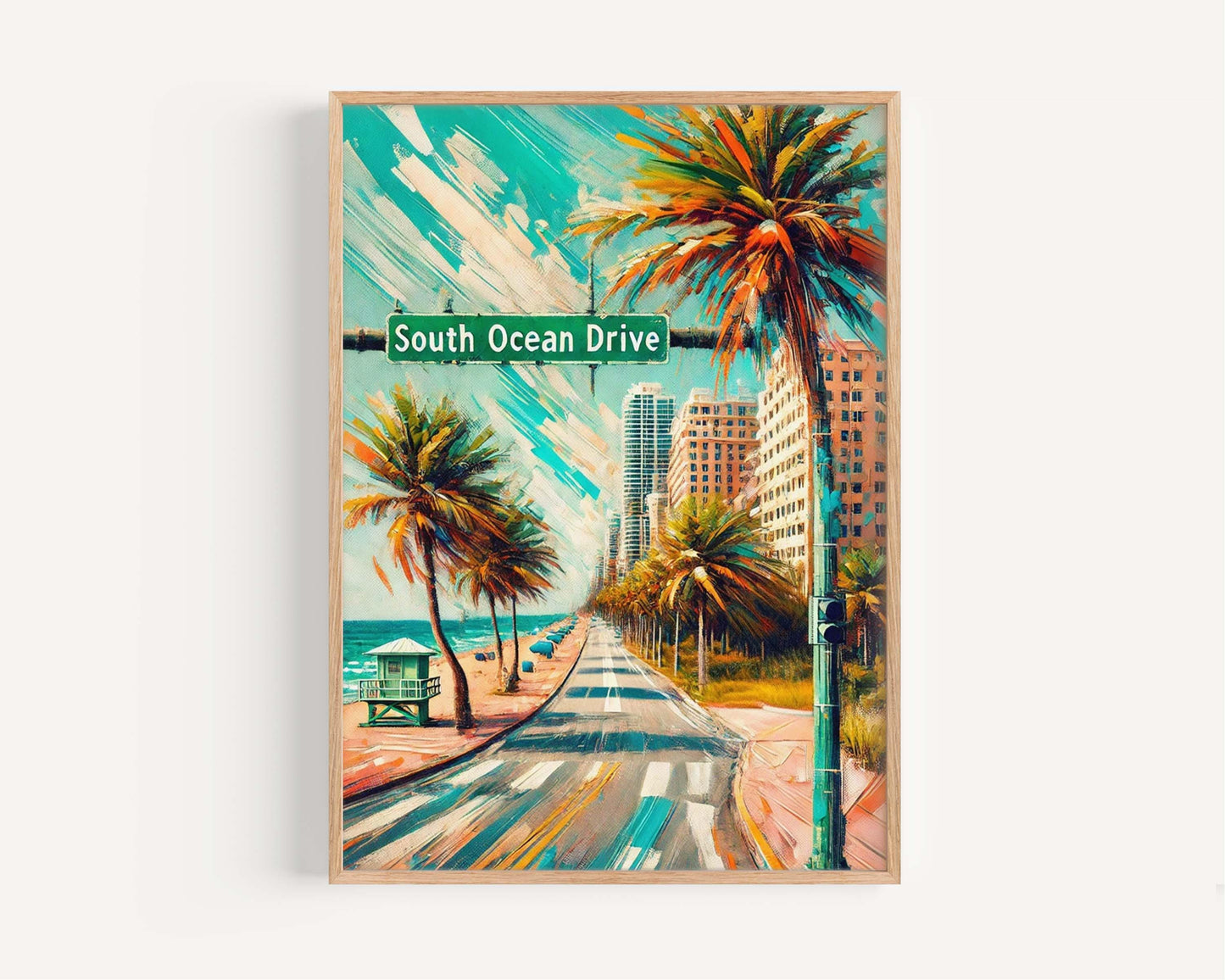 South Ocean Drive Wall Art Print, Fort Lauderdale Florida Travel Poster, Coastal Home Decor, Beach Housewarming Gift, FL Ocean Print