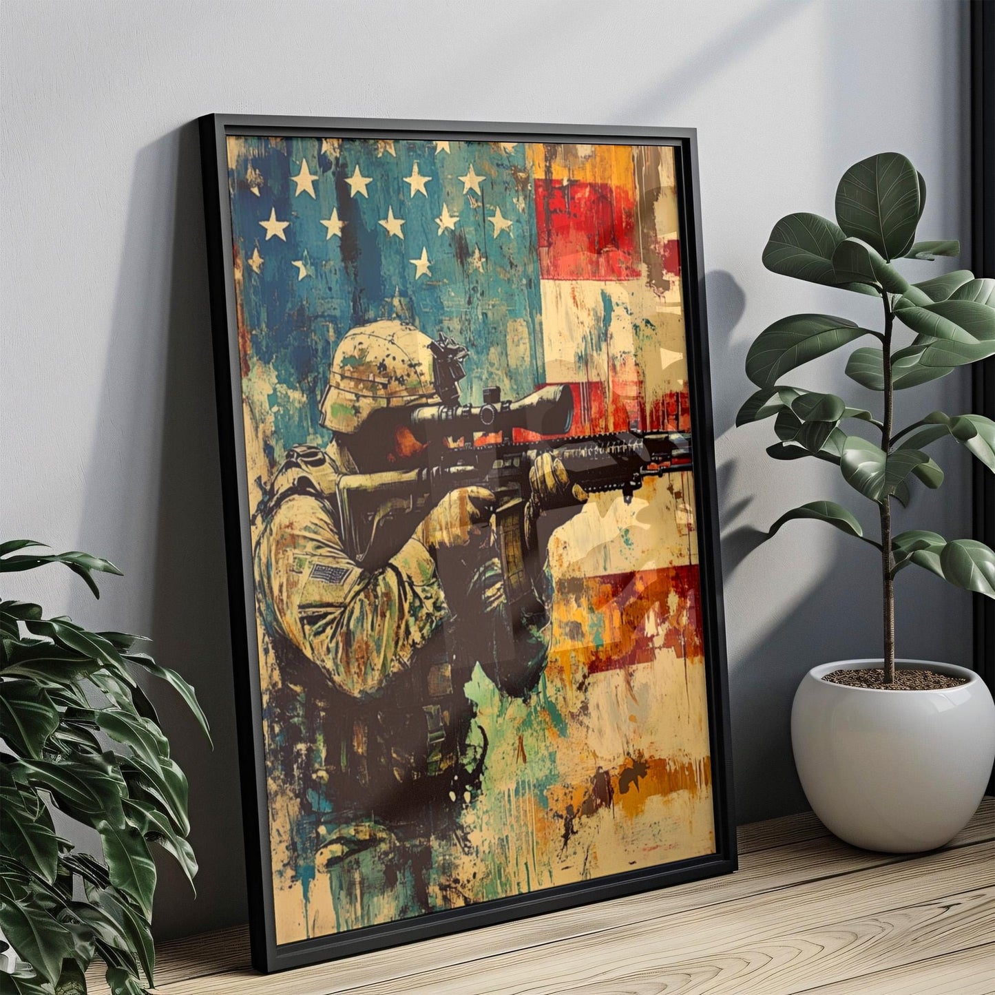 American Sniper Art | Abstract Patriotic USA Wall Art | United States Independence Poster for Home Decor