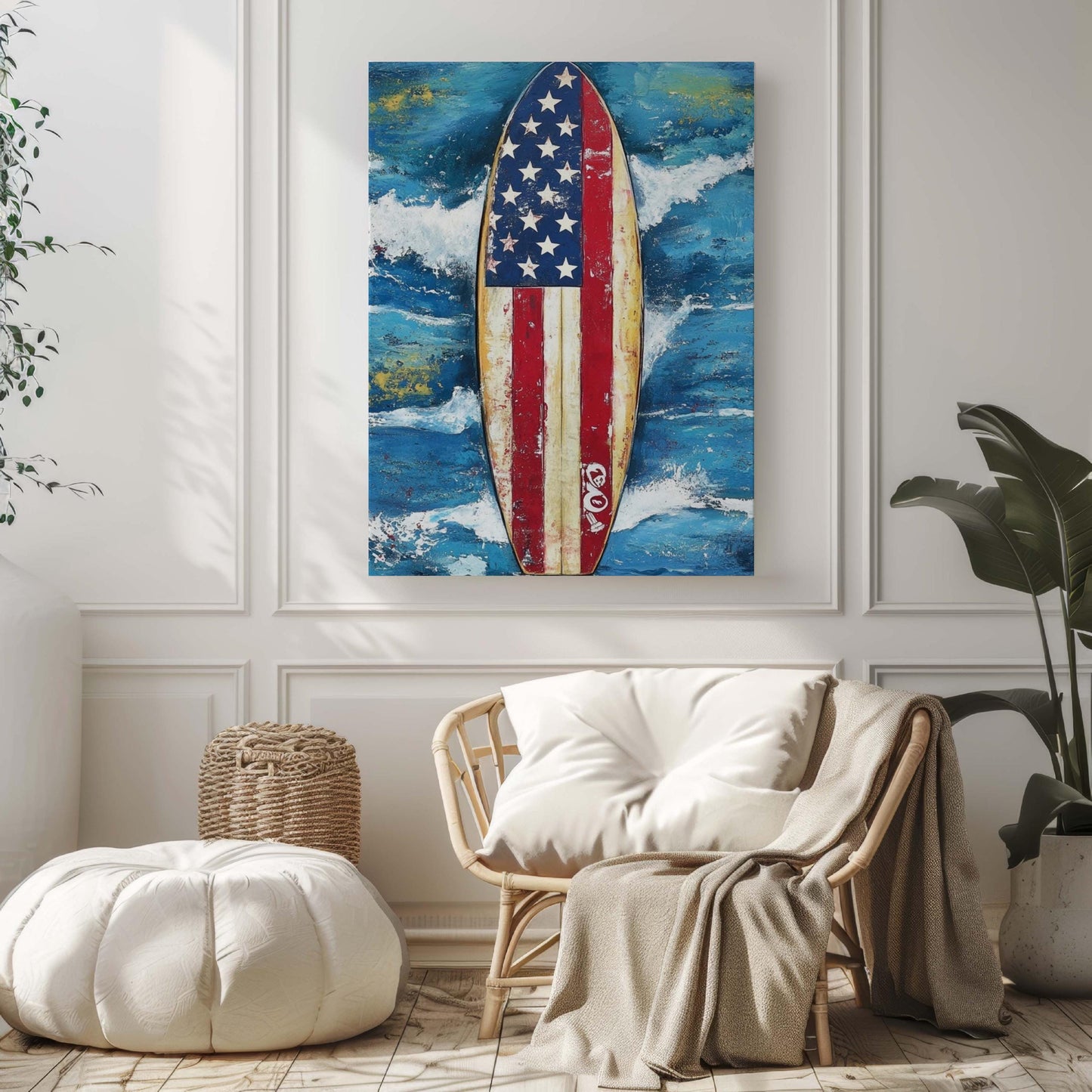 Surfing Artwork USA Wall Art Patriotic Beach House Decor Summer Poster United States Coastal Home Art