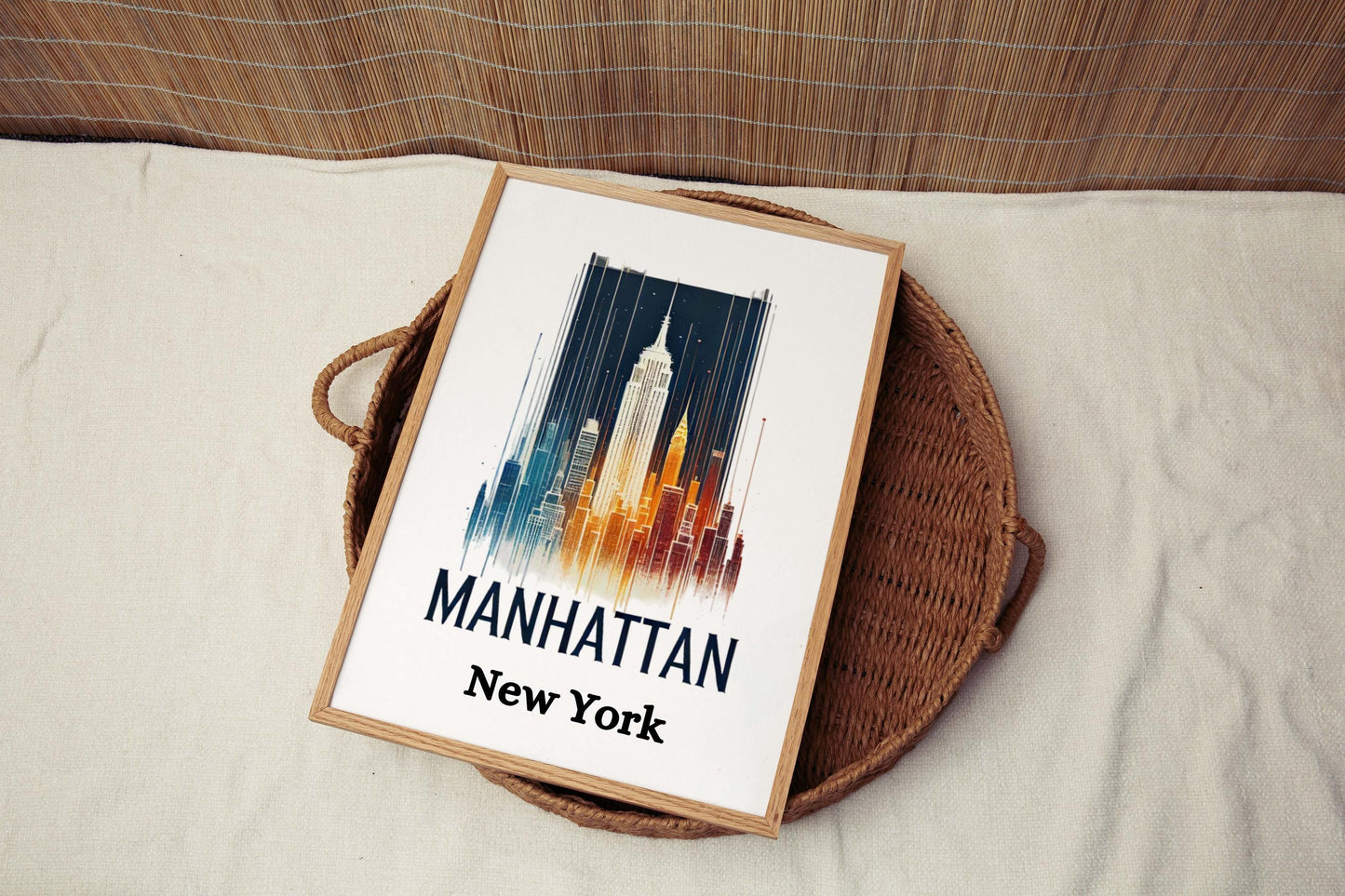 Manhattan Print Wall Art - NYC Travel Decor, New York City Gift, Housewarming & College Dorm Poster, Modern Home Decoration
