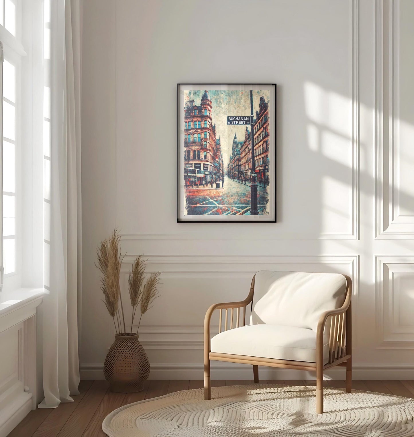 Buchanan Street Wall Art Print - Glasgow Travel Poster, Scotland Gift, Housewarming Decor, Scottish Cityscape Illustration