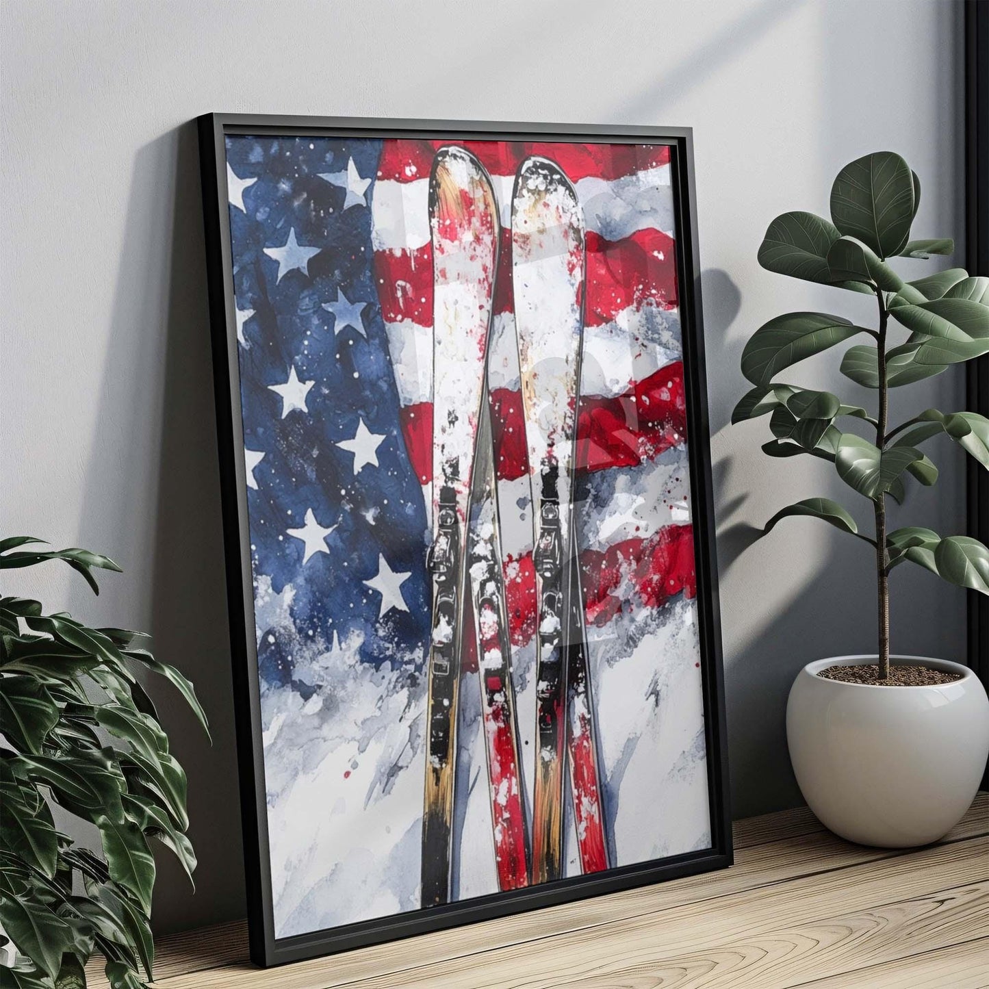 USA Wall Art Skiing Poster Patriotic American Independence Home Decor Winter Sports Print