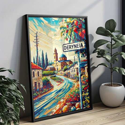 Deryneia Art Print – Cyprus Wall Art Poster, European Travel Gift, Housewarming Decor, Deryneia City Map, Modern Cyprus Home Accent