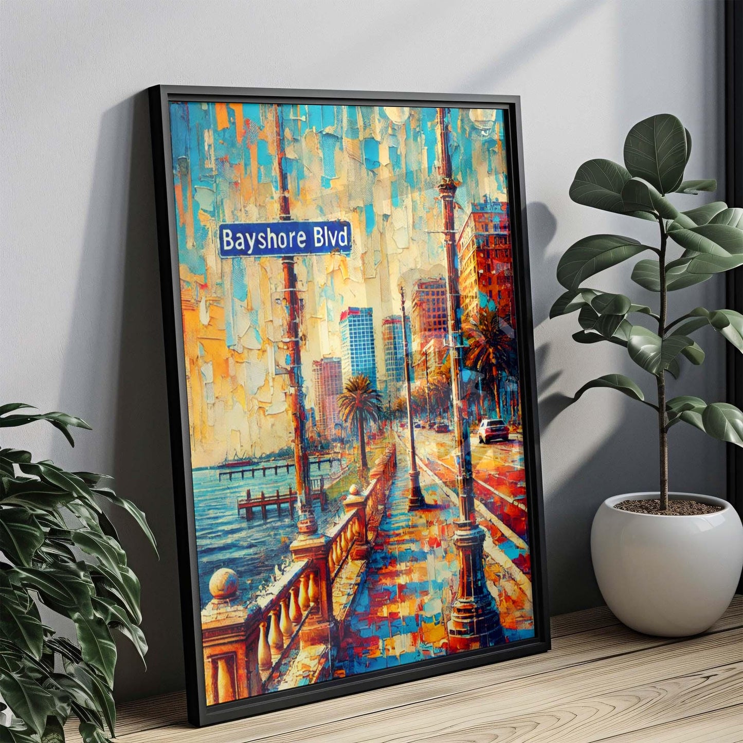 Bayshore Boulevard Wall Art Print, Tampa Florida Travel Poster, Coastal Home Decor, Florida Gift & Housewarming Present