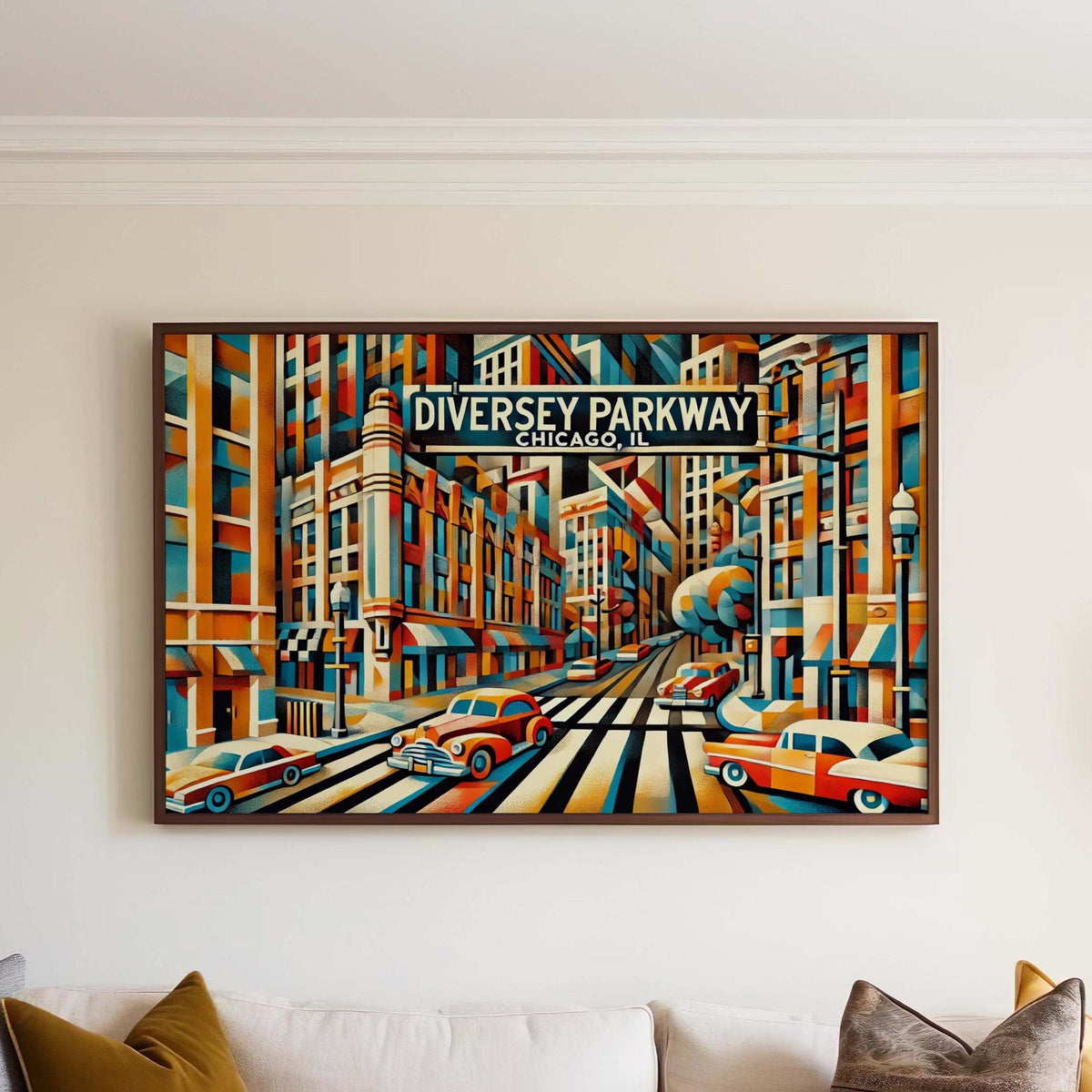 Diversey Parkway Cubist Poster - Chicago, Illinois, USA