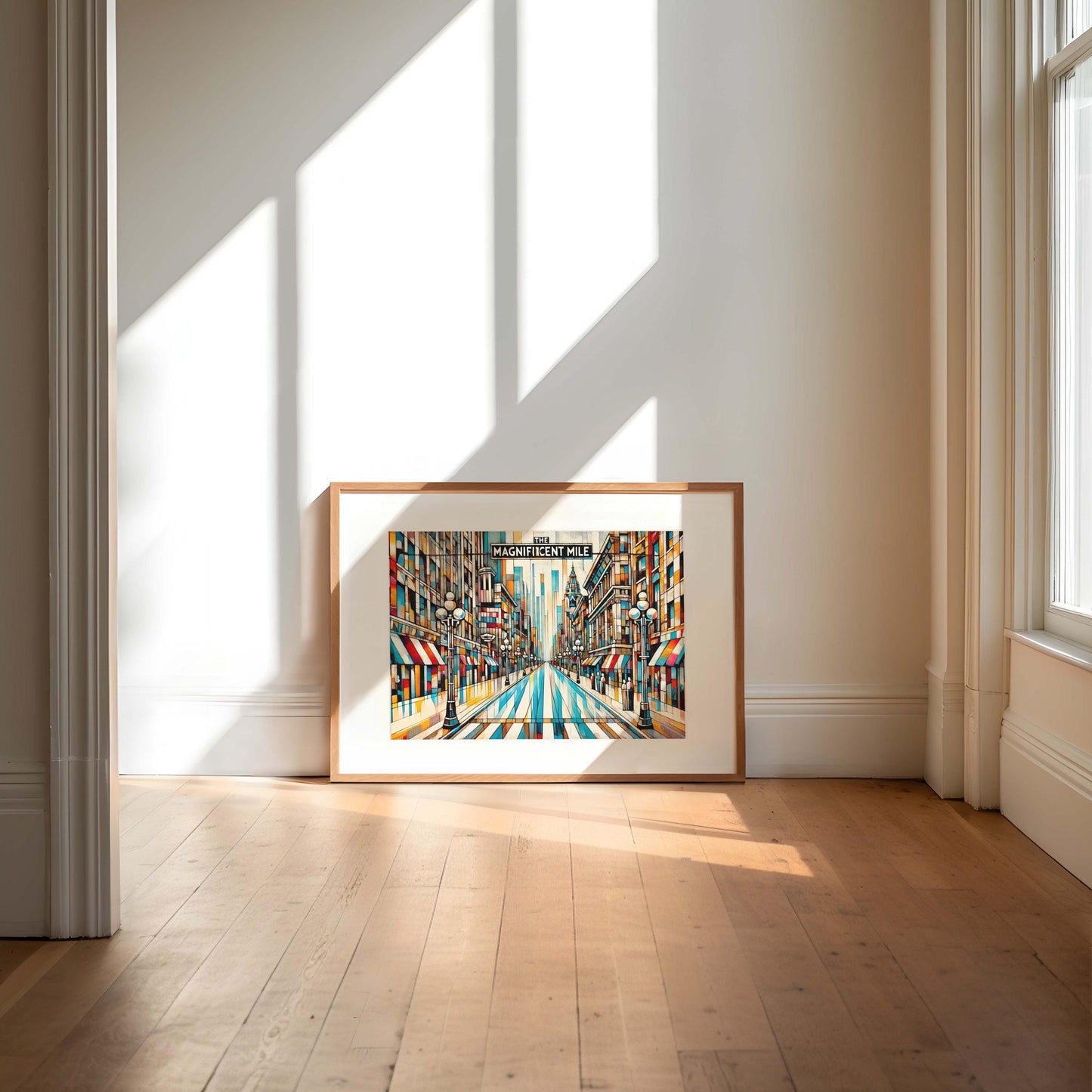 Magnificent Mile Wall Art - Chicago Cubism Print Travel Poster, Unique Housewarming Gift & City Souvenir Decor