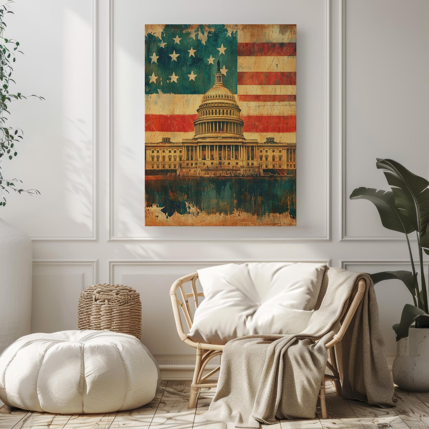 American Capitol Wall Art | Abstract USA Patriotic Poster | United States Independence Home Decor | Modern American Flag Artwork
