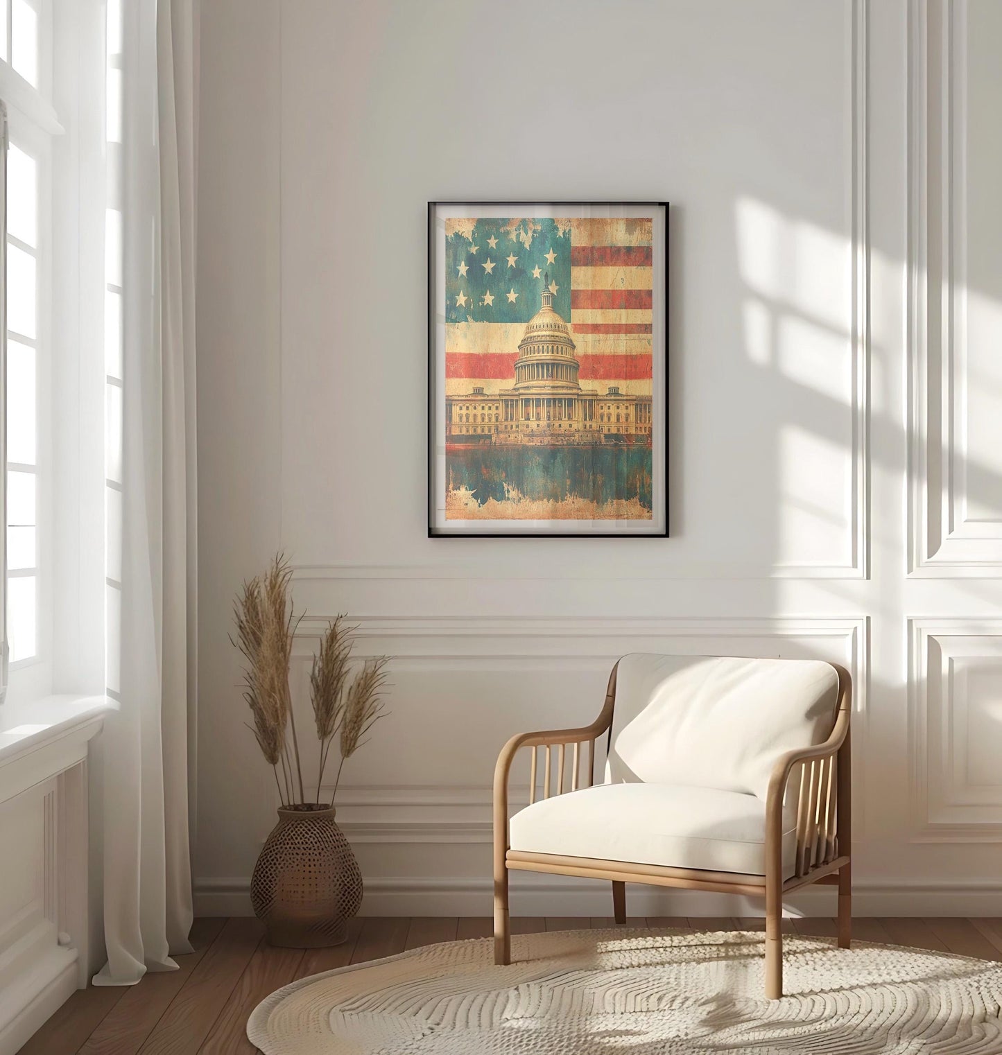 American Capitol Wall Art | Abstract USA Patriotic Poster | United States Independence Home Decor | Modern American Flag Artwork
