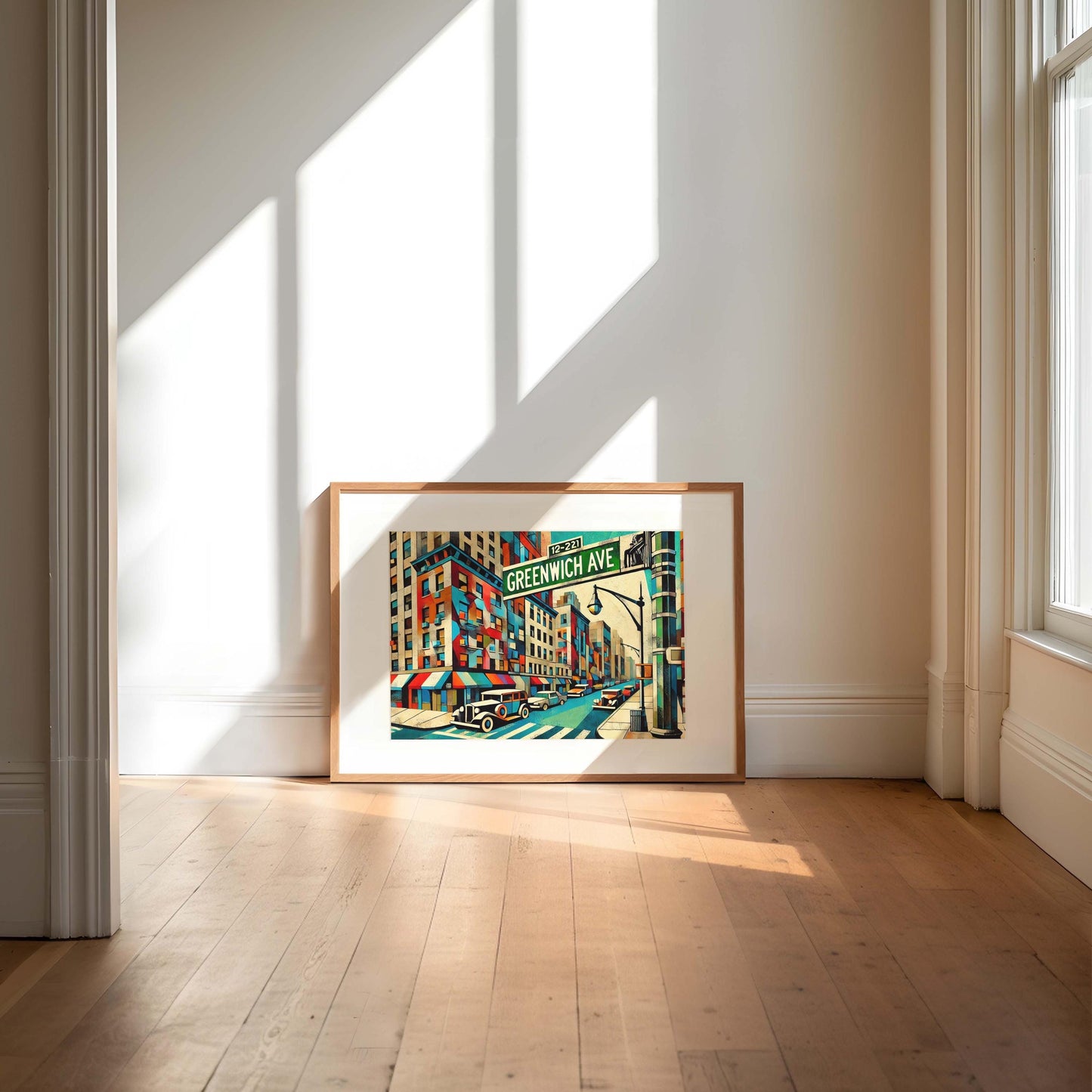 Greenwich Cubism Wall Art Print – Greenwich Avenue Travel Poster, Connecticut Gift & Souvenir Modern Decor