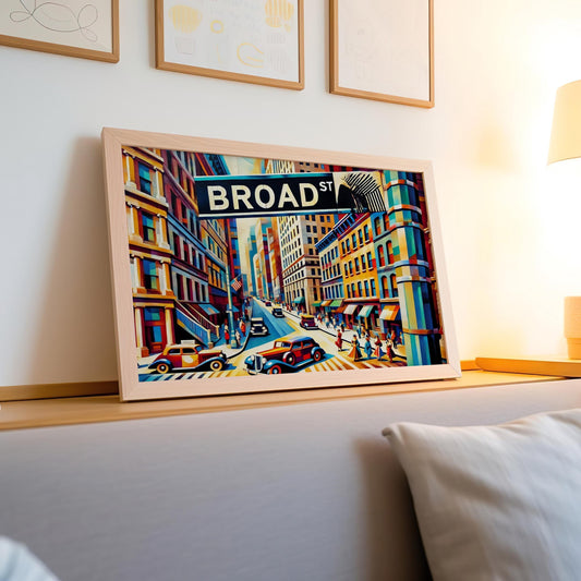 Broad Street Wall Art Cubism Print – Manhattan Financial District Travel Poster & Art Souvenir Gift