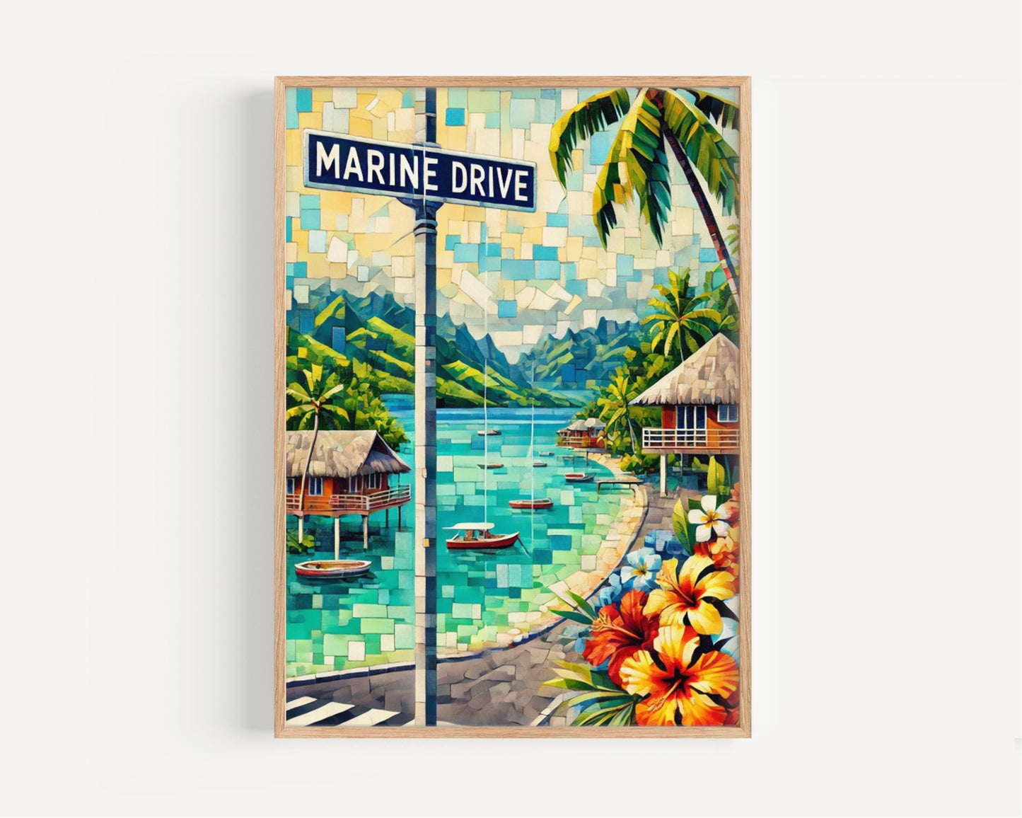 Tahiti Wall Art Marine Drive Print - Tropical Travel Poster, Pacific Ocean Decor, Housewarming Gift, Tahiti Gift, Coastal Home Artwork