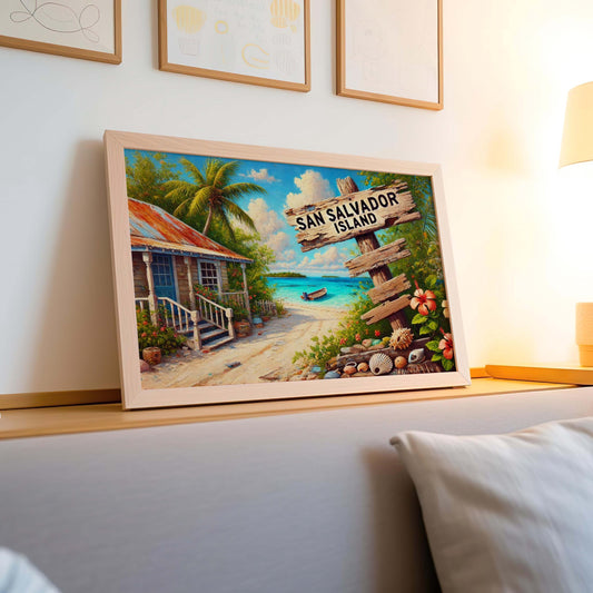 San Salvador Island Art: Tropical Bahamas Beach Scene Print