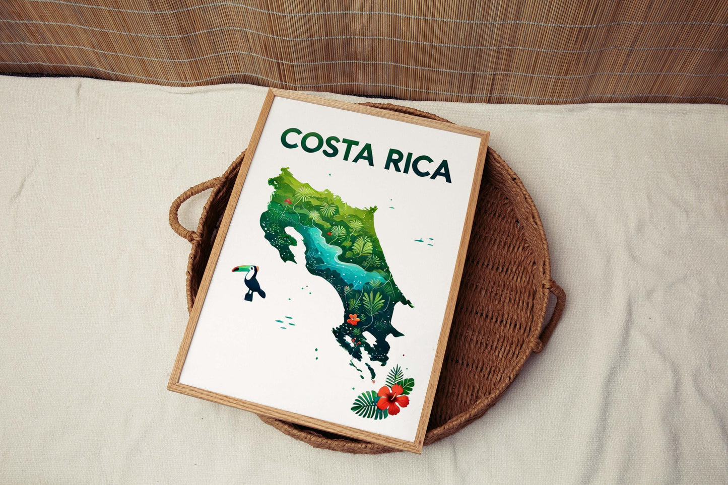 Costa Rica Print Tropical Wall Art, Travel Home Decor, Housewarming & College Gift, Costa Rica Map Artwork, Vibrant Coastal Poster