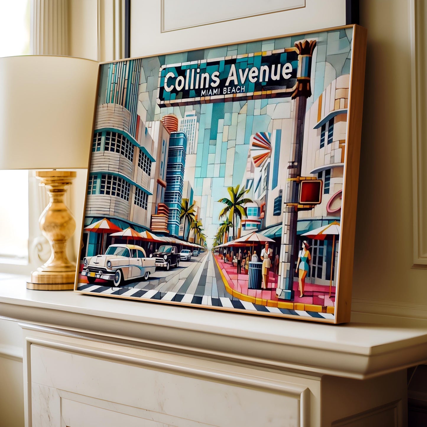 Collins Ave Wall Art - Miami Beach Cubism Print, Florida Travel Poster, Housewarming & Miami Gift, Modern Coastal Decor
