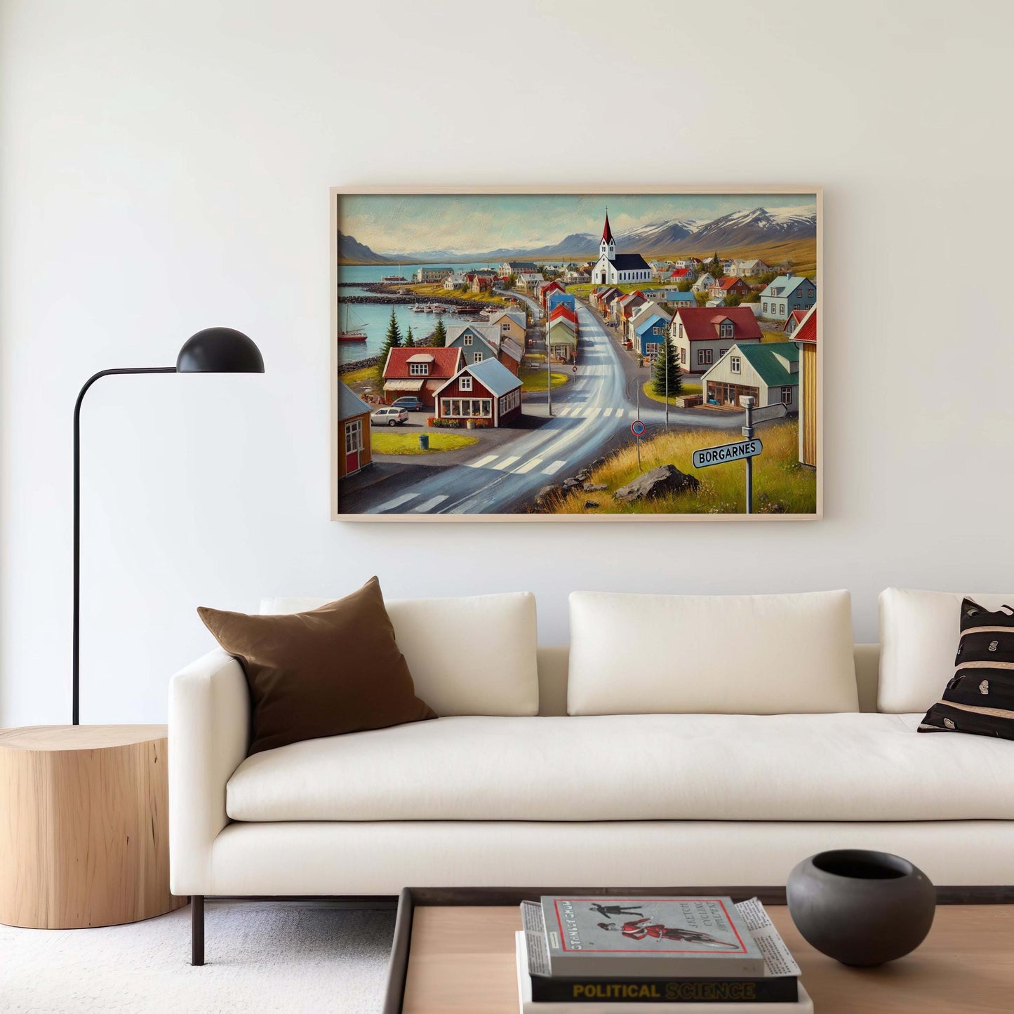 Borgarnes Art Iceland Wall Art Print β Scandinavian Travel Poster, European City Gift, Housewarming Decor, Nordic Landscape Illustration