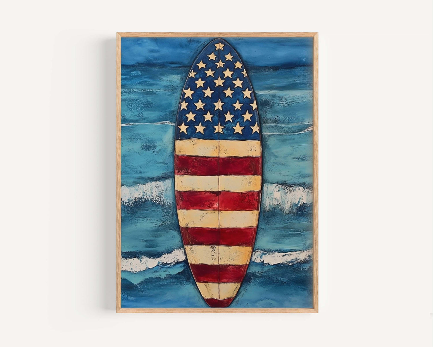 Surfing Artwork USA Wall Art Patriotic Beach House Home Decor Summer Poster United States Coastal Wall Decor