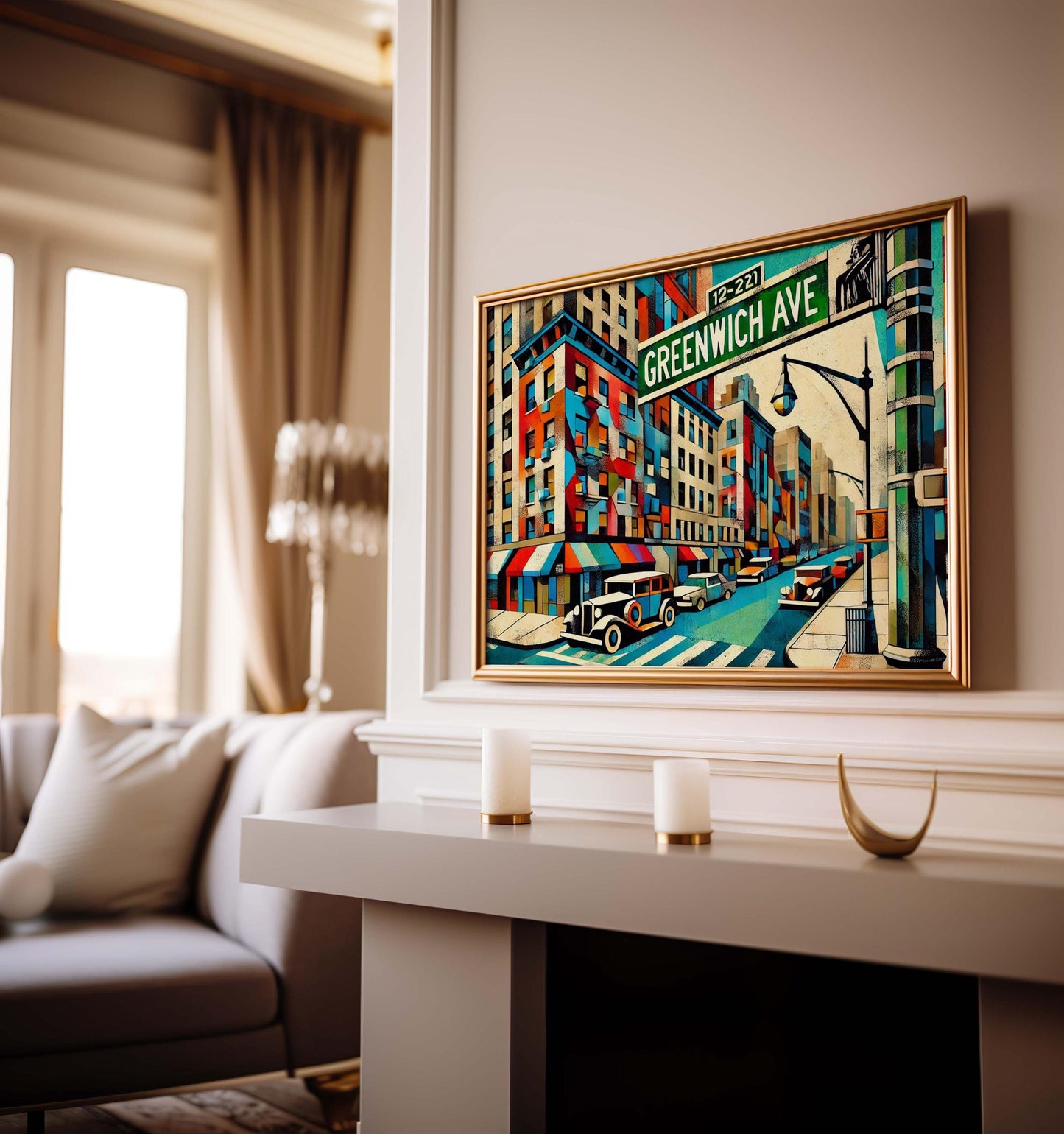 Greenwich Cubism Wall Art Print – Greenwich Avenue Travel Poster, Connecticut Gift & Souvenir Modern Decor