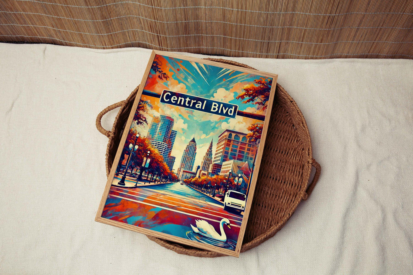 Central Boulevard Wall Art - Orlando Travel Print & Florida Map Poster, Modern Home Decor, Housewarming Gift, Florida Art, City Wall Decor