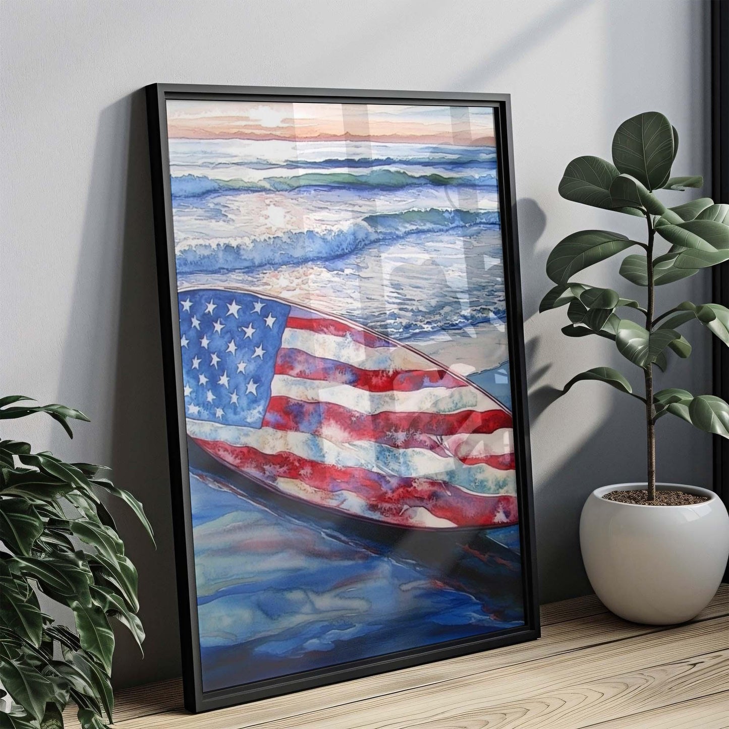 Surfing Artwork USA Wall Art Patriotic Beach House Decor Summer United States Poster Home Decor