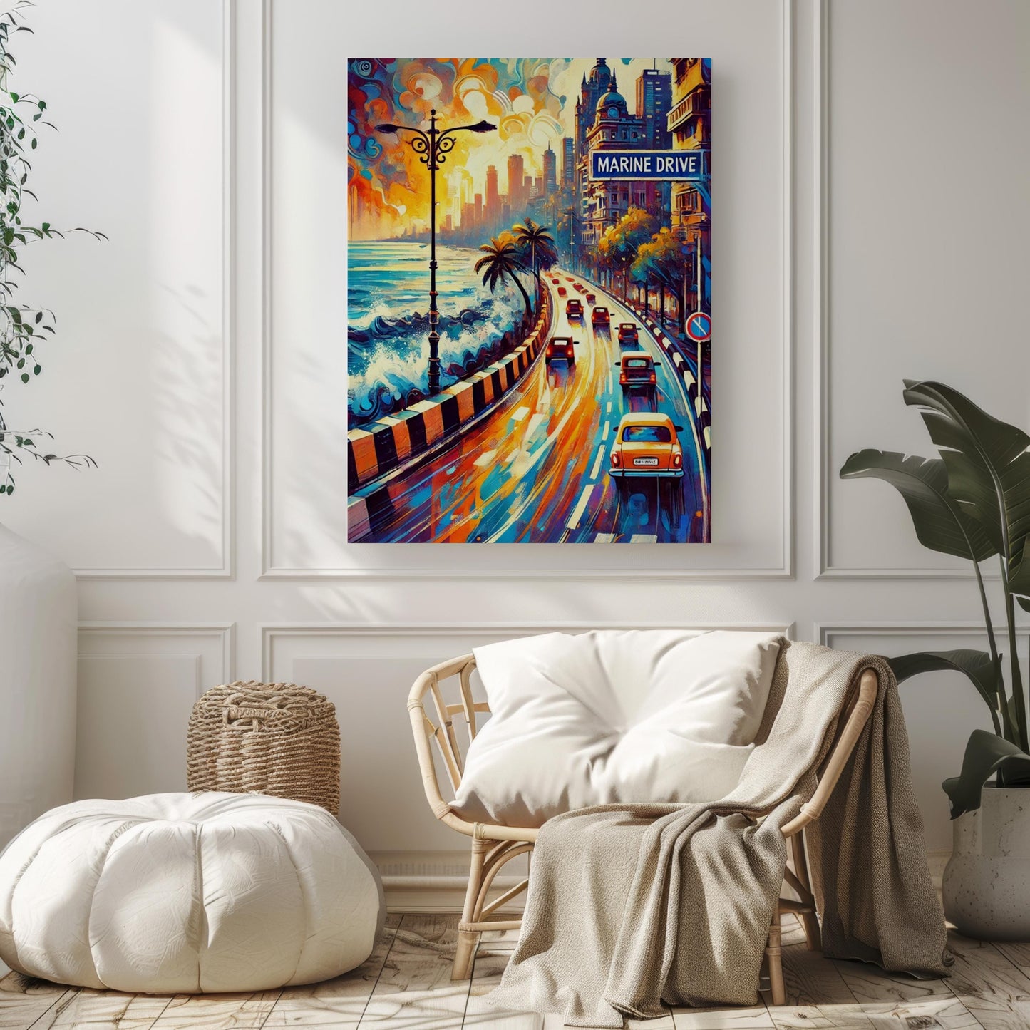 Mumbai Marine Drive Wall Art Print - Travel Poster, India Artwork, Housewarming Gift, Coastal City Decor, Marine Drive Mumbai Gift