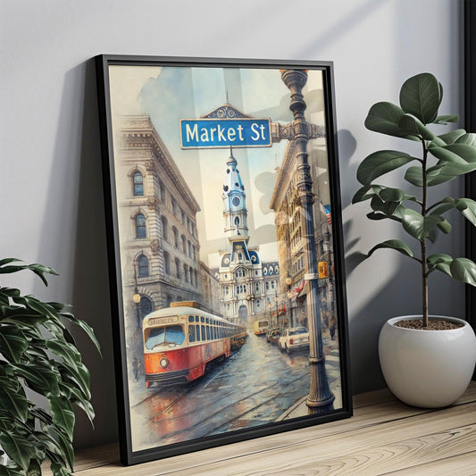 Market Street Philadelphia Print, Urban Pennsylvania Cityscape Wall Art