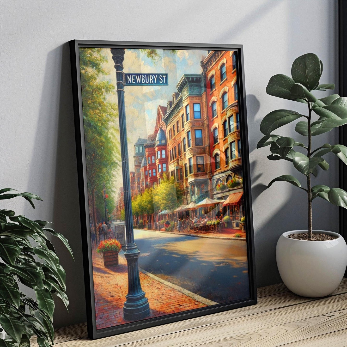 Newbury St Wall Art - Boston Travel Print & Massachusetts Decor, Housewarming Gift, Newbury Street Poster, Boston City Artwork
