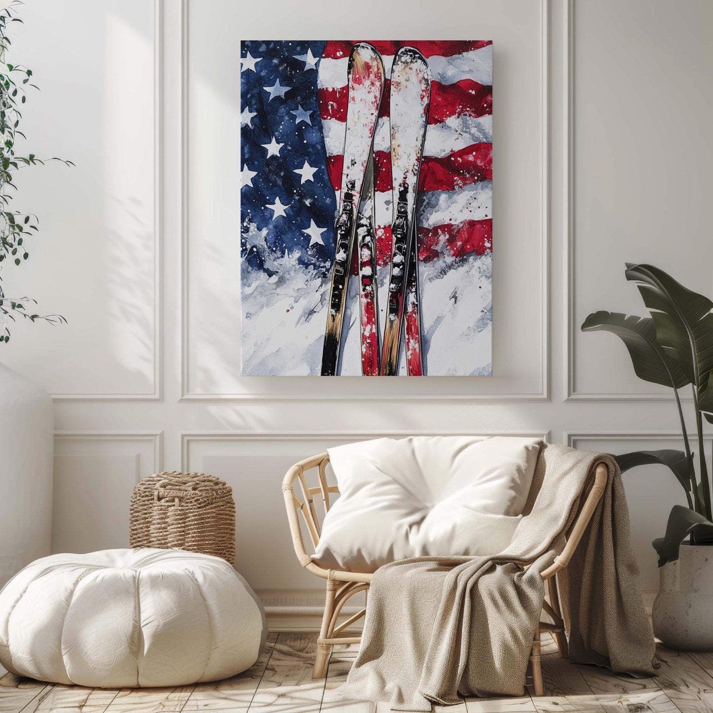 USA Wall Art Skiing Poster Patriotic American Independence Home Decor Winter Sports Print