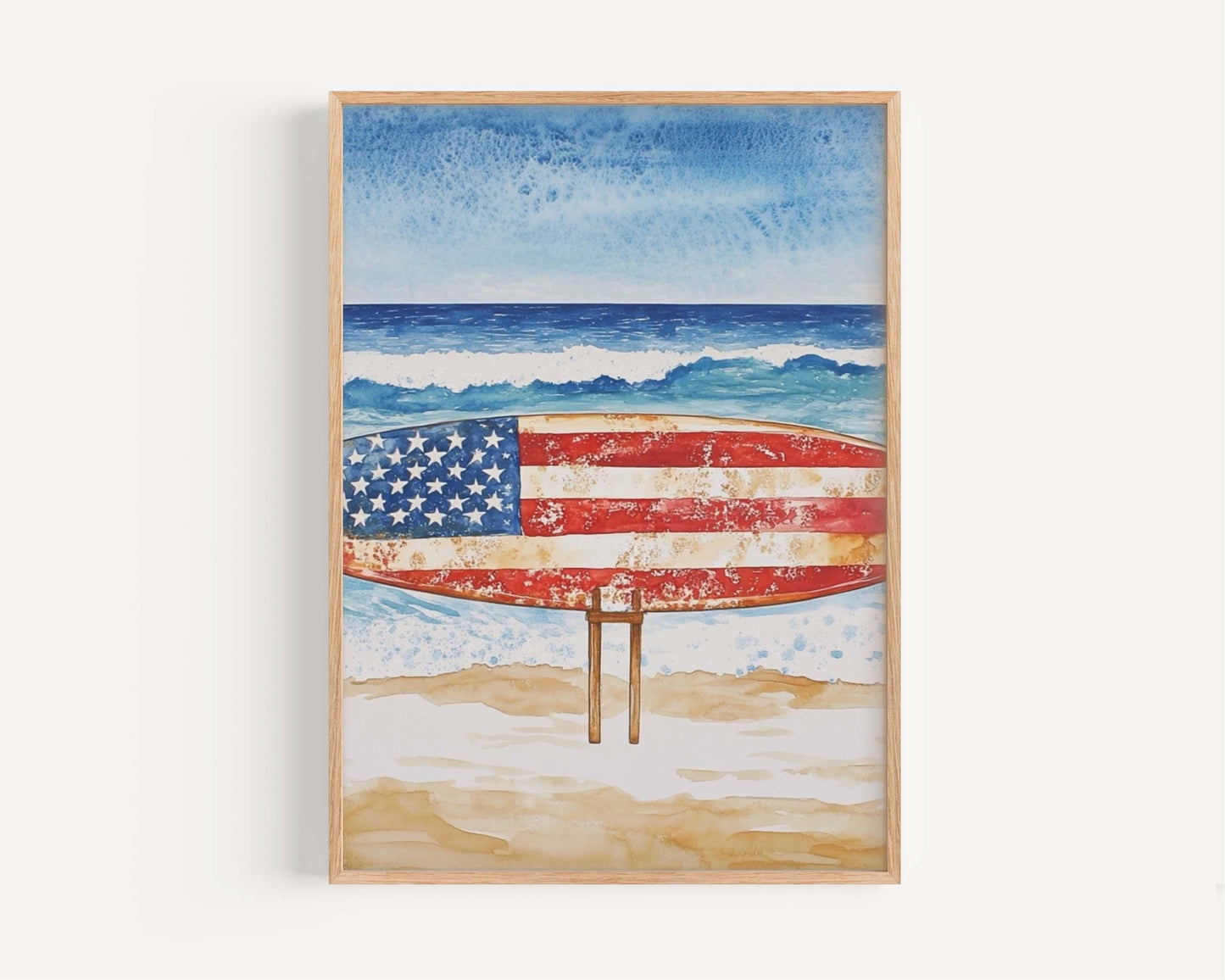 Surfing Artwork USA Wall Art Patriotic Beach House Decor Summer United States Poster Coastal Home Decoration