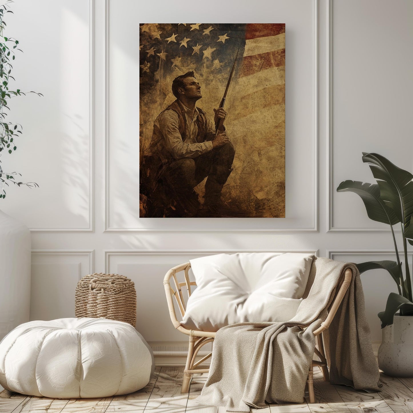 American Home Abstract USA Wall Art | Patriotic United States Poster | Independence Day Decor for Living Room & Office