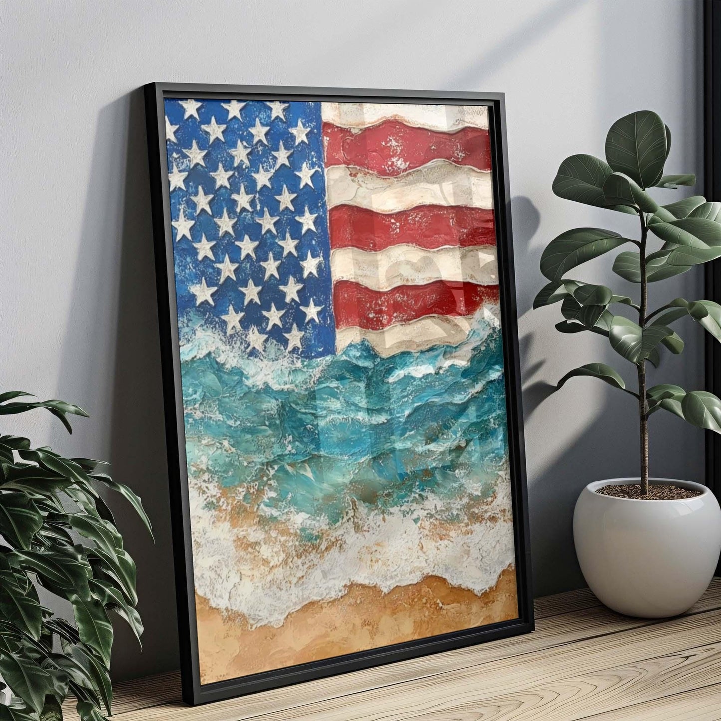 USA Beach Wall Art Poster - Patriotic United States Home Decor for Beach House & Summer Living