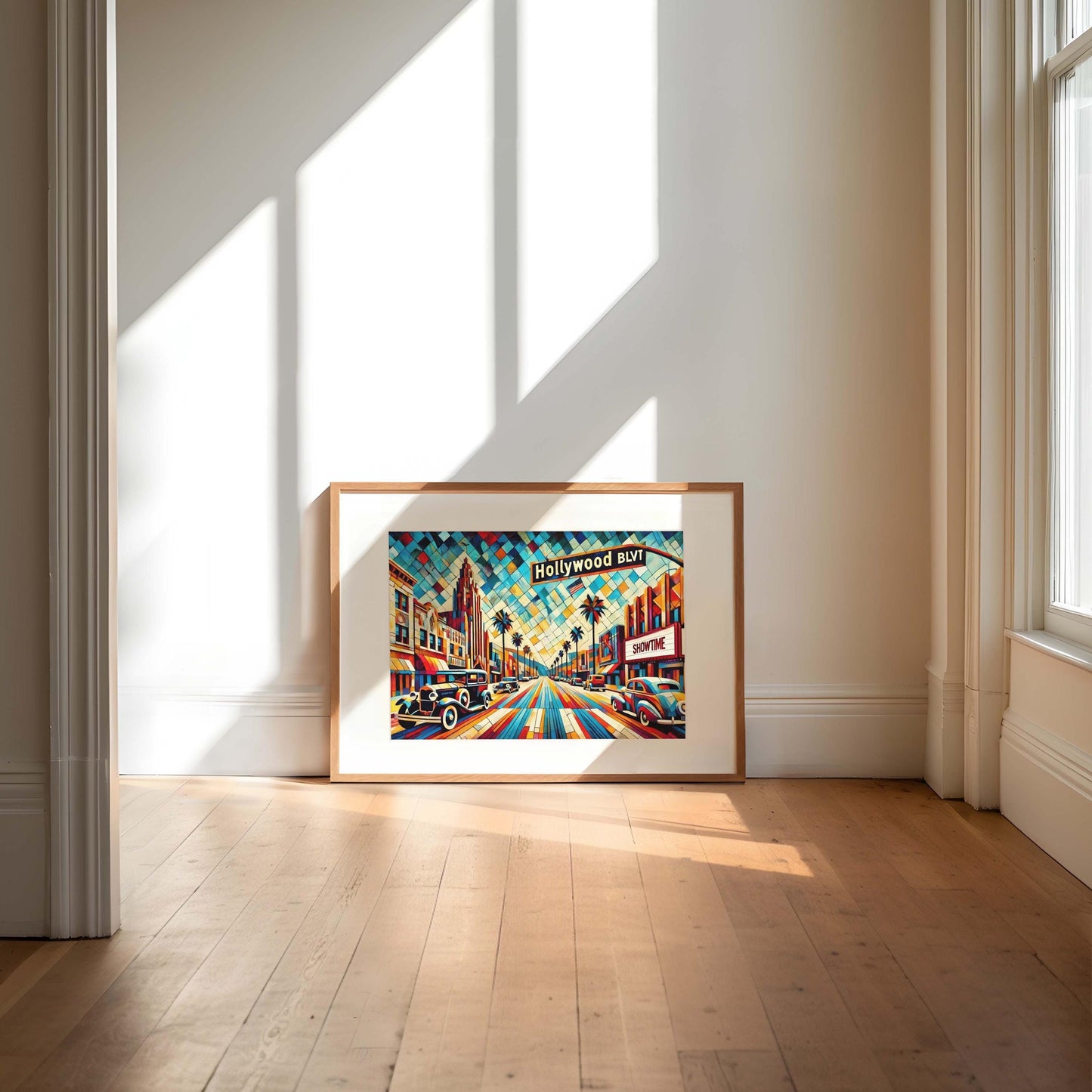 Hollywood Boulevard Wall Art - Cubism Print of Los Angeles Travel Poster, Modern Hollywood Decor, Housewarming Gift
