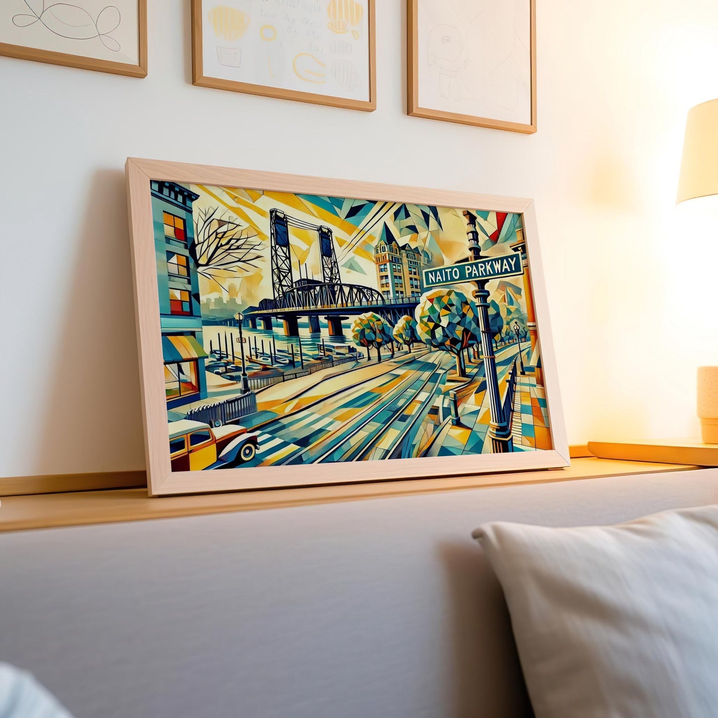 Naito Parkway Wall Art Cubism Print - Portland Oregon Travel Poster, Modern Housewarming Gift, Unique Oregon Gift Decor