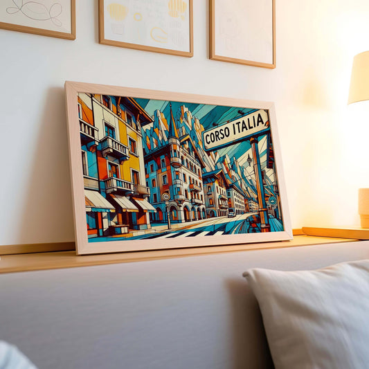 Italian Art Corso Italia Wall Art Print – Unique Italian Travel Poster, Italy Gift & Housewarming Decor, Vibrant Italian Home Decoration